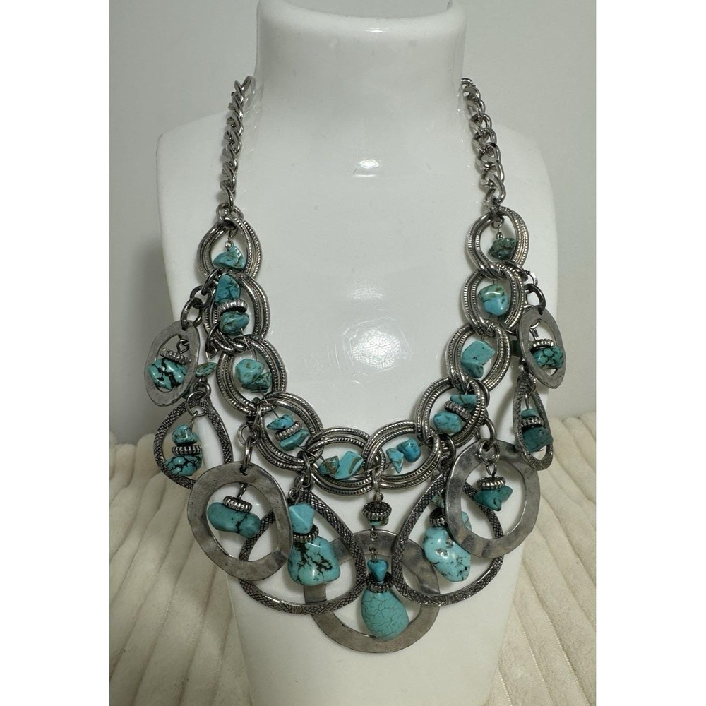 Designer Signed Laura Ashley Turquoise Southwest 18" Statement Necklace